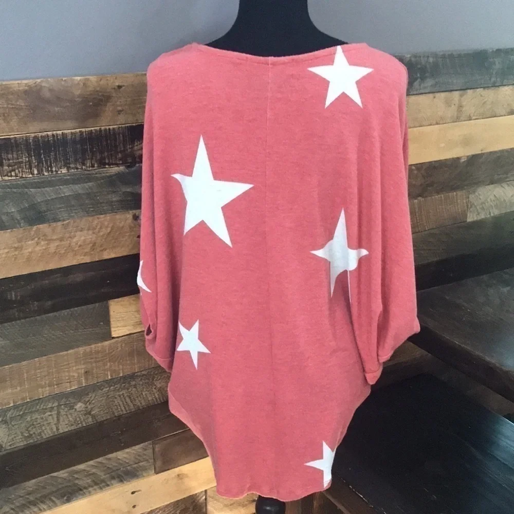 Jupee | Women’s Batwing Top, M, Red & White, Star Pattern - Picture 6 of 8